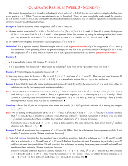 Quadratic Residues (Week 3-Monday)