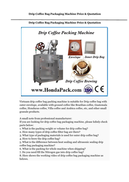 Drip Coffee Bag Packaging Machine Price and Quotation In