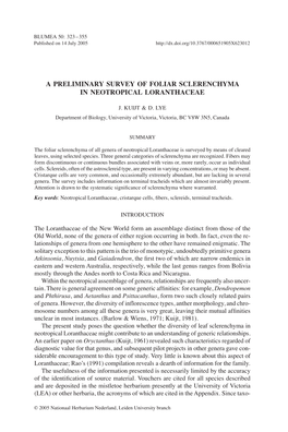 A Preliminary Survey of Foliar Sclerenchyma in Neotropical Loranthaceae