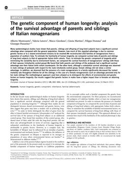 The Genetic Component of Human Longevity: Analysis of the Survival Advantage of Parents and Siblings of Italian Nonagenarians