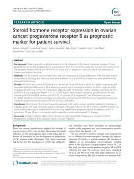 Progesterone Receptor B As Prognostic Marker for Patient Survival