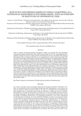 Host Fungi and Feeding Habits of Ciidae (Coleoptera) in a Subtropical Rainforest in Southern Brazil, with an Overview of Host Fungi of Neotropical Ciids