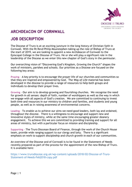 Archdeacon of Cornwall Job Description