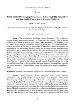 Review Status of Blood Cockle, Tegillarca Granosa (Linnaeus, 1758