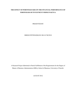 The Effect of Portfolio Size on the Financial Performance of Portfolios of Investment Firms in Kenya