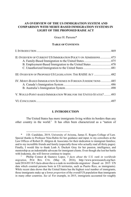 An Overview of the Us Immigration System and Comparison with Merit-Based Immigration Systems in Light of the Proposed Raise Act