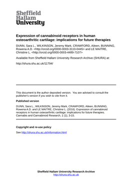 Expression of Cannabinoid Receptors in Human Osteoarthritic Cartilage