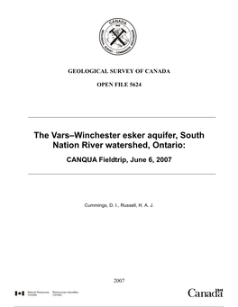 The Vars–Winchester Esker Aquifer, South Nation River Watershed, Ontario: CANQUA Fieldtrip, June 6, 2007