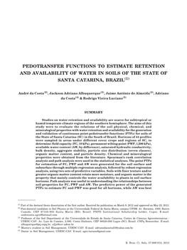 Pedotransfer Functions to Estimate Retention and Availability of Water In