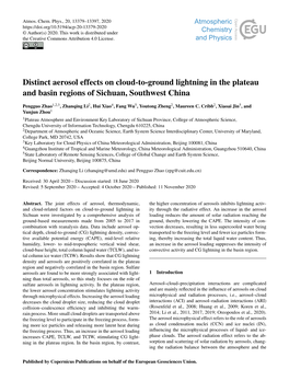 Distinct Aerosol Effects on Cloud-To-Ground Lightning in the Plateau and Basin Regions of Sichuan, Southwest China
