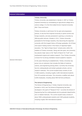 Fact Sheet 2020/2021 the School of Engineering, Tohoku University