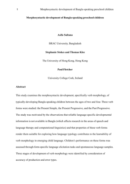 Morphosyntactic Development of Bangla-Speaking Preschool Children