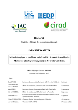 Le Cas De La Rouille Des Myrtaceae (Austropuccinia Psidii) En Nouvelle-Calédonie