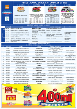 Resultado Do Saude Cap Do Dia 05-07-2020 1º Sorteio 2º Sorteio 3º Sorteio 4º Sorteio