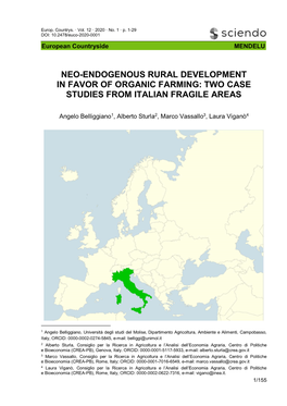 Neo-Endogenous Rural Development in Favor of Organic Farming: Two Case Studies from Italian Fragile Areas