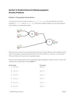 Section 3: Gradient Descent & Backpropagation Practice Problems