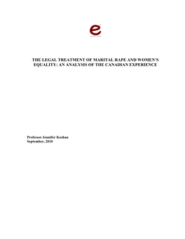 The Legal Treatment of Marital Rape and Women's Equality: an Analysis of the Canadian Experience