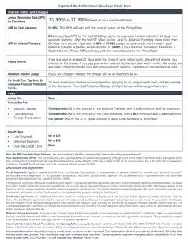 Important Cost Information About Our Credit Card Interest Rates and Charges Annual Percentage Rate (APR) for Purchases 13.99% to 17.99% Based on Your Creditworthiness