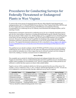 Procedures for Conducting Surveys for Federally Threatened Or Endangered Plants in West Virginia