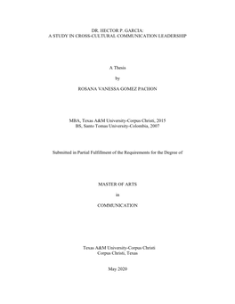 Dr. Hector P. Garcia: a Study in Cross-Cultural Communication Leadership