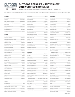 Outdoor Retailer + Snow Show 2018 Verified Store List January 25 - 28, 2018 • Colorado Convention Center • Denver, Co