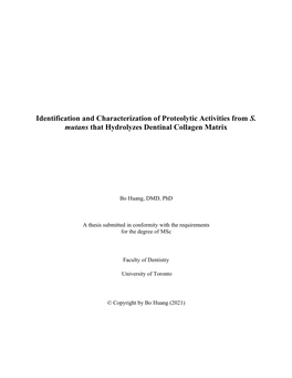 Identification and Characterization of Proteolytic Activities from S. Mutans That Hydrolyzes Dentinal Collagen Matrix