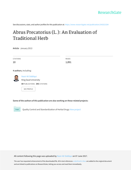 Abrus Precatorius (L.): an Evaluation of Traditional Herb