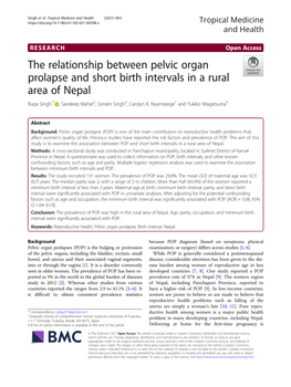 The Relationship Between Pelvic Organ Prolapse and Short Birth Intervals in a Rural Area of Nepal Rupa Singh1* , Sandeep Mahat2, Sonam Singh3, Carolyn K