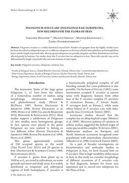 Polygonum Aviculare (Polygonaceae) Subspecies, New Records for the Flora of Iran