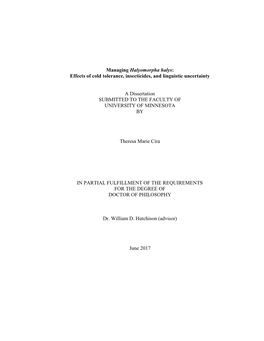 Managing Halyomorpha Halys: Effects of Cold Tolerance, Insecticides, and Linguistic Uncertainty