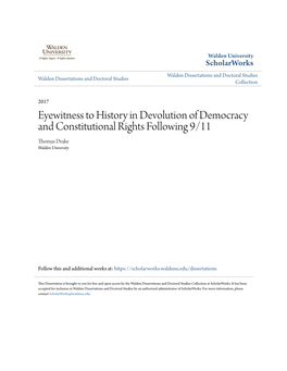 Eyewitness to History in Devolution of Democracy and Constitutional Rights Following 9/11 Thomas Drake Walden University