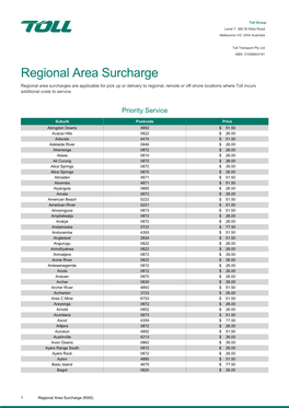 Regional Area Surcharge
