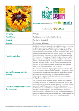 Category Annuals Plant Name Rudbeckia Hirta Enchanted