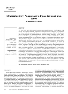 Intranasal Delivery: an Approach to Bypass the Blood Brain Barrier S