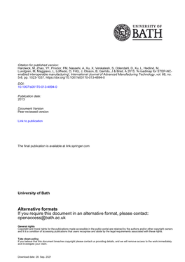 Alternative Formats If You Require This Document in an Alternative Format, Please Contact: Openaccess@Bath.Ac.Uk