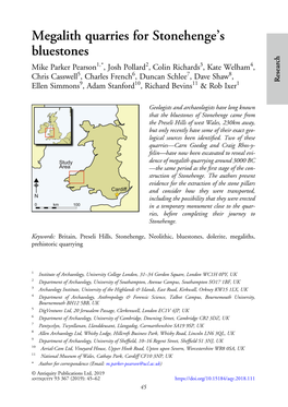 Megalith Quarries for Stonehenge's Bluestones