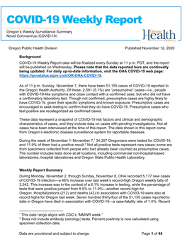 COVID-19 Weekly Report November 12, 2020