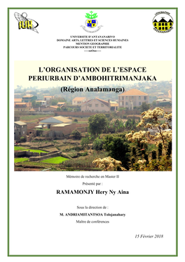 L'organisation DE L'espace PERIURBAIN D'ambohitrimanjaka (Région Analamanga)