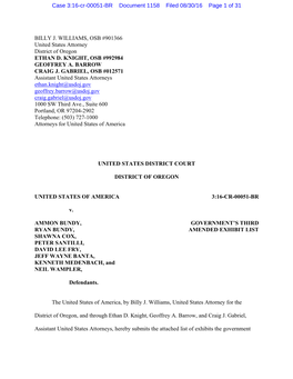 BILLY J. WILLIAMS, OSB #901366 United States Attorney District of Oregon ETHAN D. KNIGHT, OSB #992984 GEOFFREY A. BARROW CRAIG J