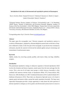 Introduction to the Study of Chromosomal and Reproductive Patterns in Paraneoptera