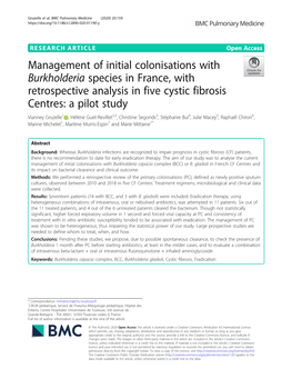 Management of Initial Colonisations with Burkholderia Species in France