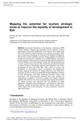 Mapping the Potential for Tourism Strategic Areas to Improve the Equality of Development in Bali