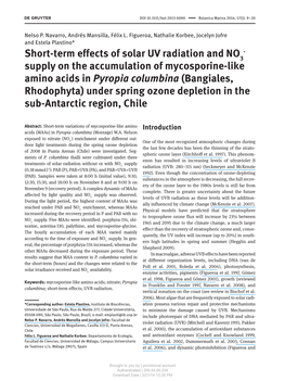 Short-Term Effects of Solar UV Radiation and NO Supply on the Accumulation of Mycosporine-Like Amino Acids in Pyropia Columbina