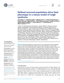 Defined Neuronal Populations Drive Fatal Phenotype in a Mouse Model