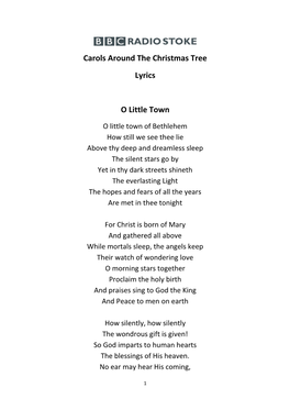 Carols Around the Christmas Tree Lyrics O Little Town