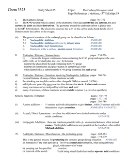 Carbonyl Group Revisited Page References : Mcmurry, (5Th Ed.)Chpt.19