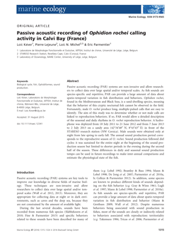 Passive Acoustic Recording of Ophidion Rochei Calling Activity in Calvi Bay (France) Lo€Ic Kever� 1, Pierre Lejeune2,Lo€Ic N