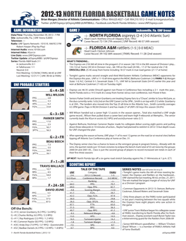 2012-13 North Florida Basketballgame Notes