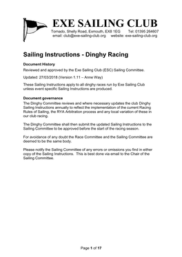 Dinghy Sailing Instructions