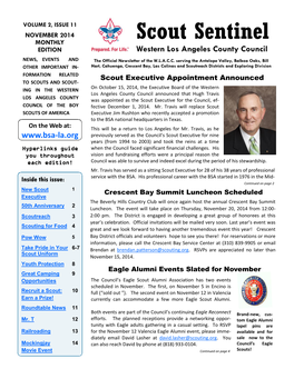 Scout Sentinel EDITION Western Los Angeles County Council NEWS, EVENTS and the Official Newsletter of the W.L.A.C.C